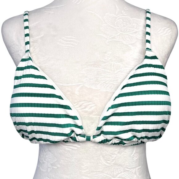 & Other Stories Other - & Other Stories Green White Striped Triangle Bikini Top Tie Back Size 10 NWT